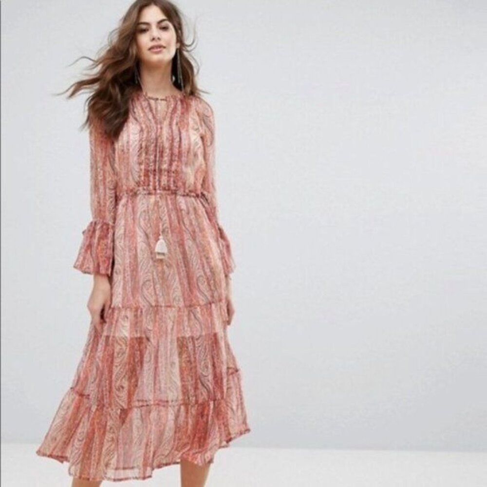 French Connection Malika Sheer Paisley Printed Tiered Maxi Dress